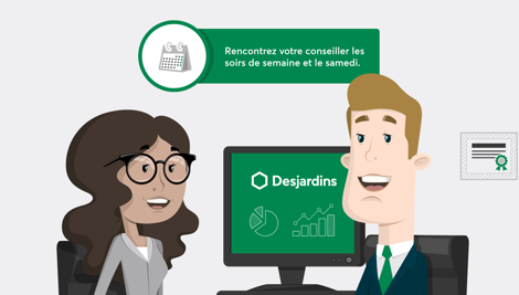 Illustration tirée de la vidéo de motion design pour les capsules de la campagne Tout le temps accessible de Desjardins