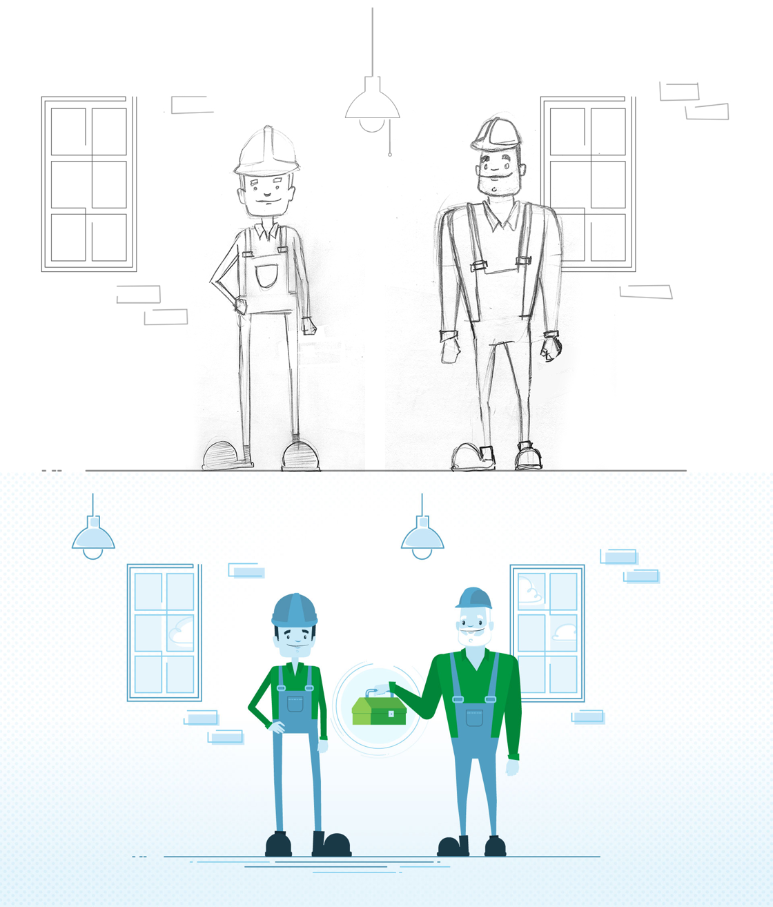 Croquis et illustration de la maison utilisée dans les vidéos